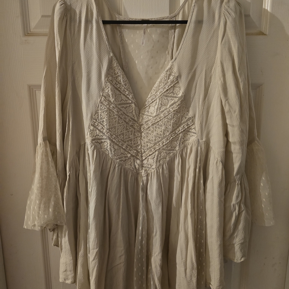 #221 Free People Cream Blouse with Lace Detail
